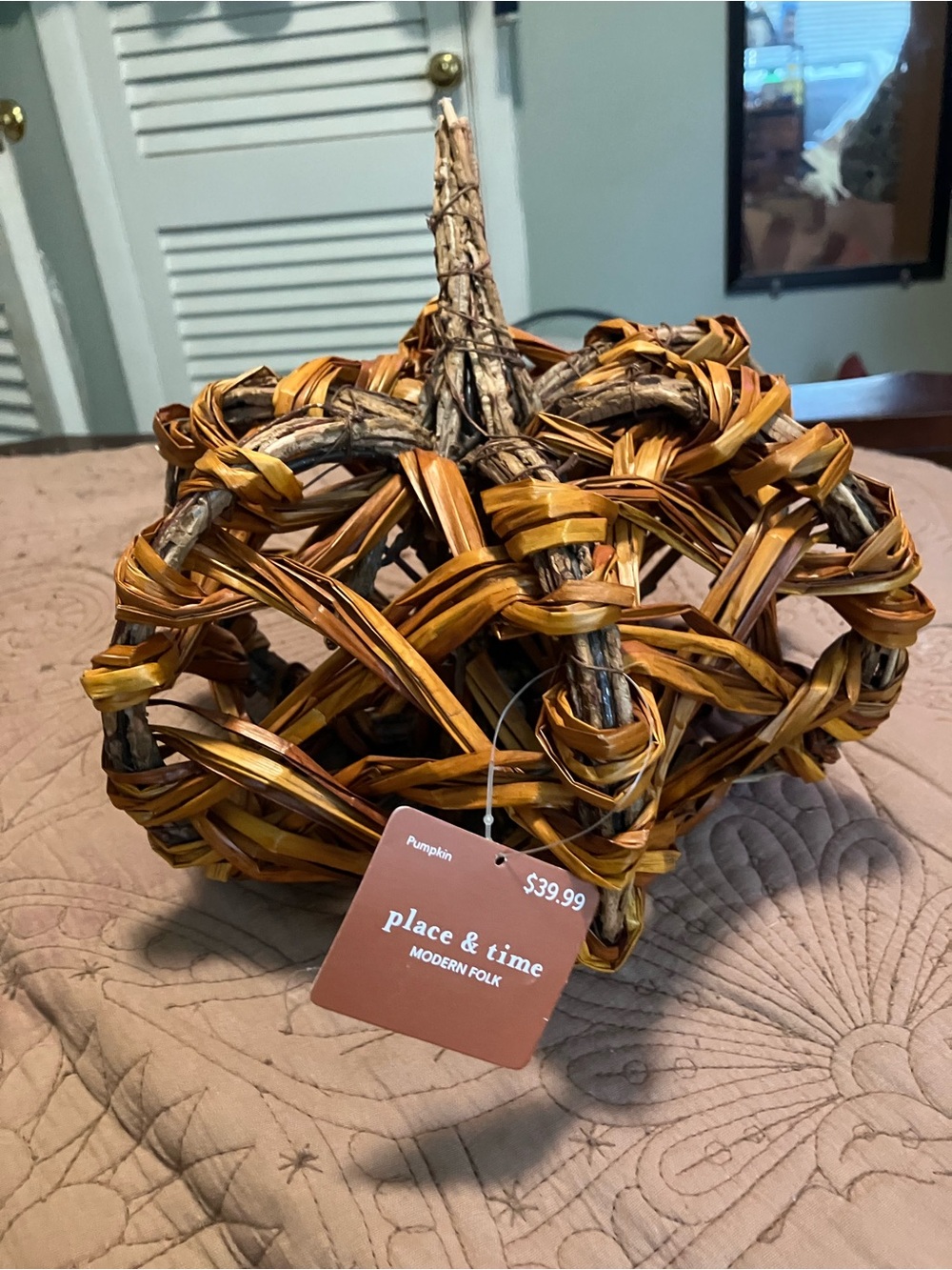 NWT Place & Time Woven Pumpkin Décor in Brown & Orange